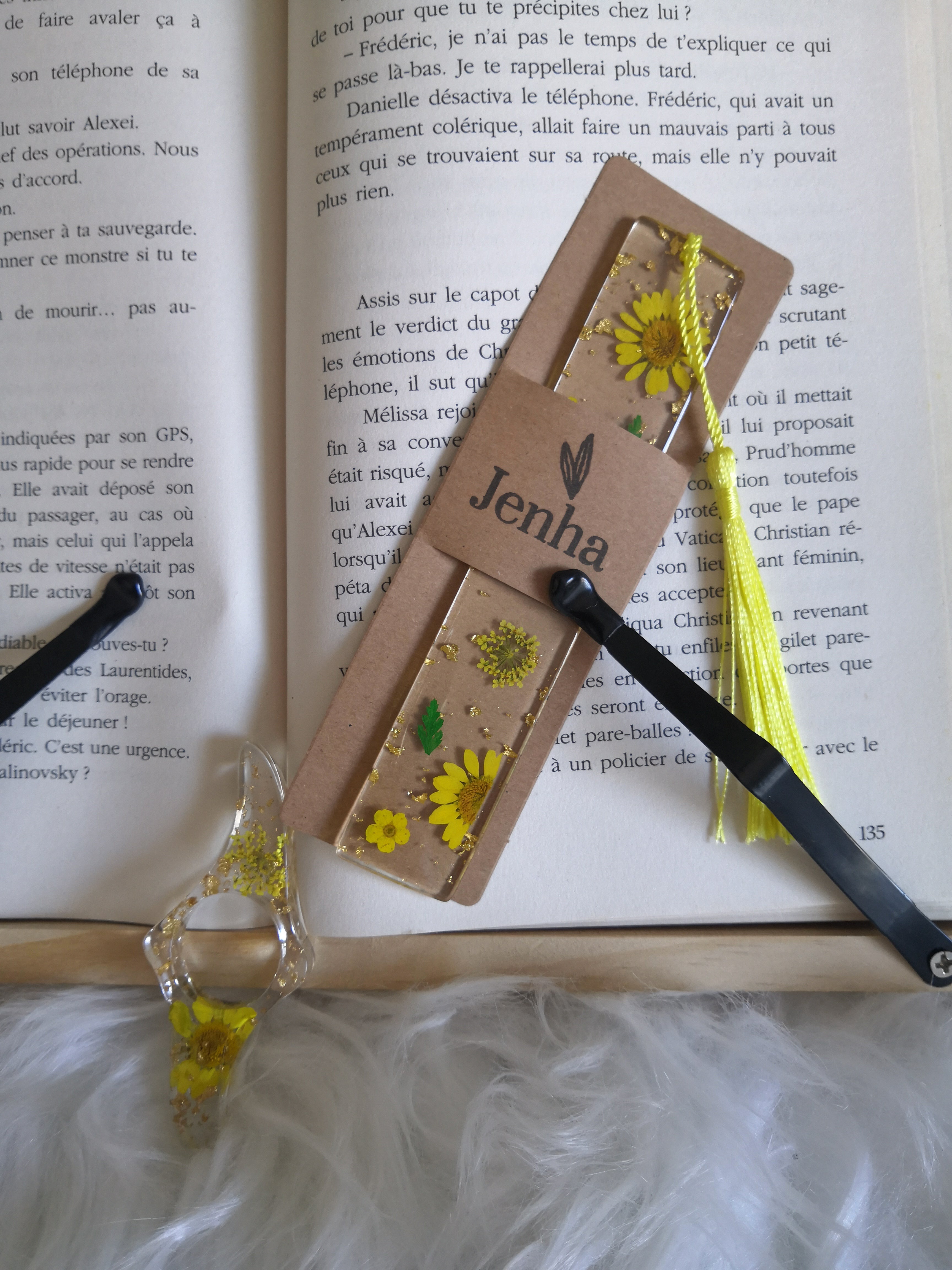 DUO Marque page et Bague de lecture Marguerite Jaune