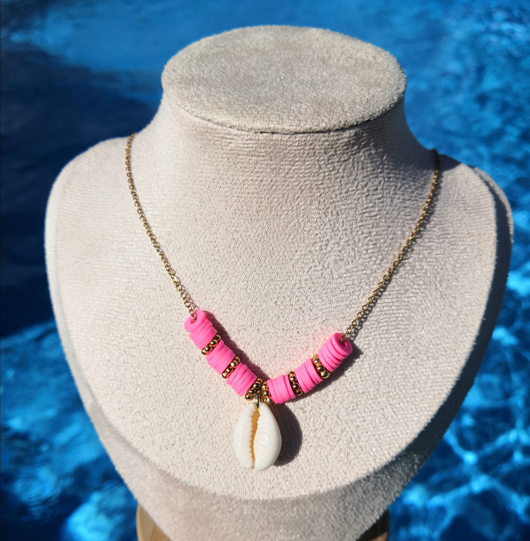 Collier coquillage rose